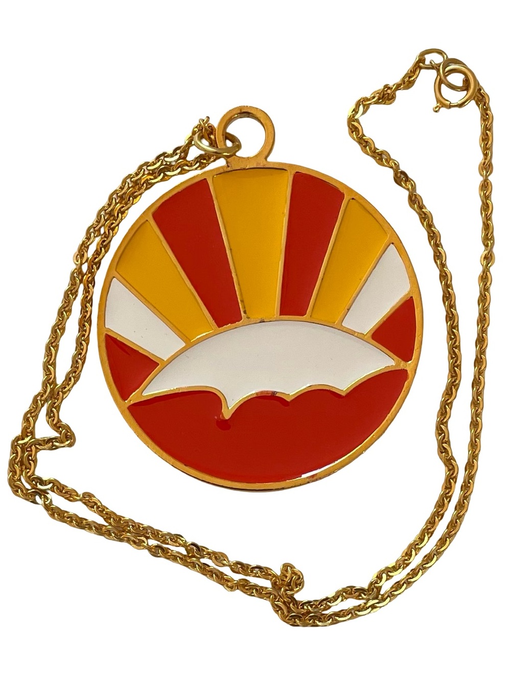1970s Signed Fibe Goldtone And Enamel MOD Sun Necklace